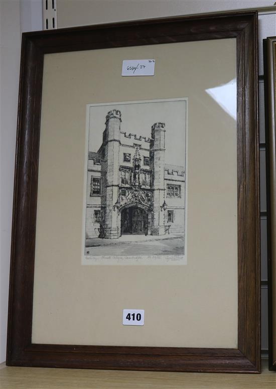 Cyril Power, etching, Gateway, Christs College, Cambridge, signed in pencil, 23/166, 24 x 16cm